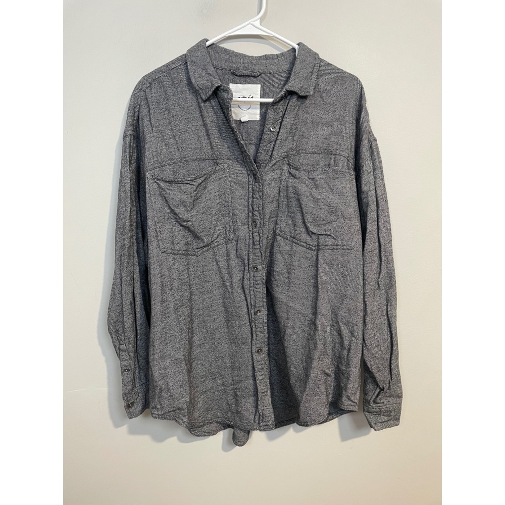 Aerie Anytime Fave Twill Shirt In Gray Size Medium Oversized Layering‎ Casual